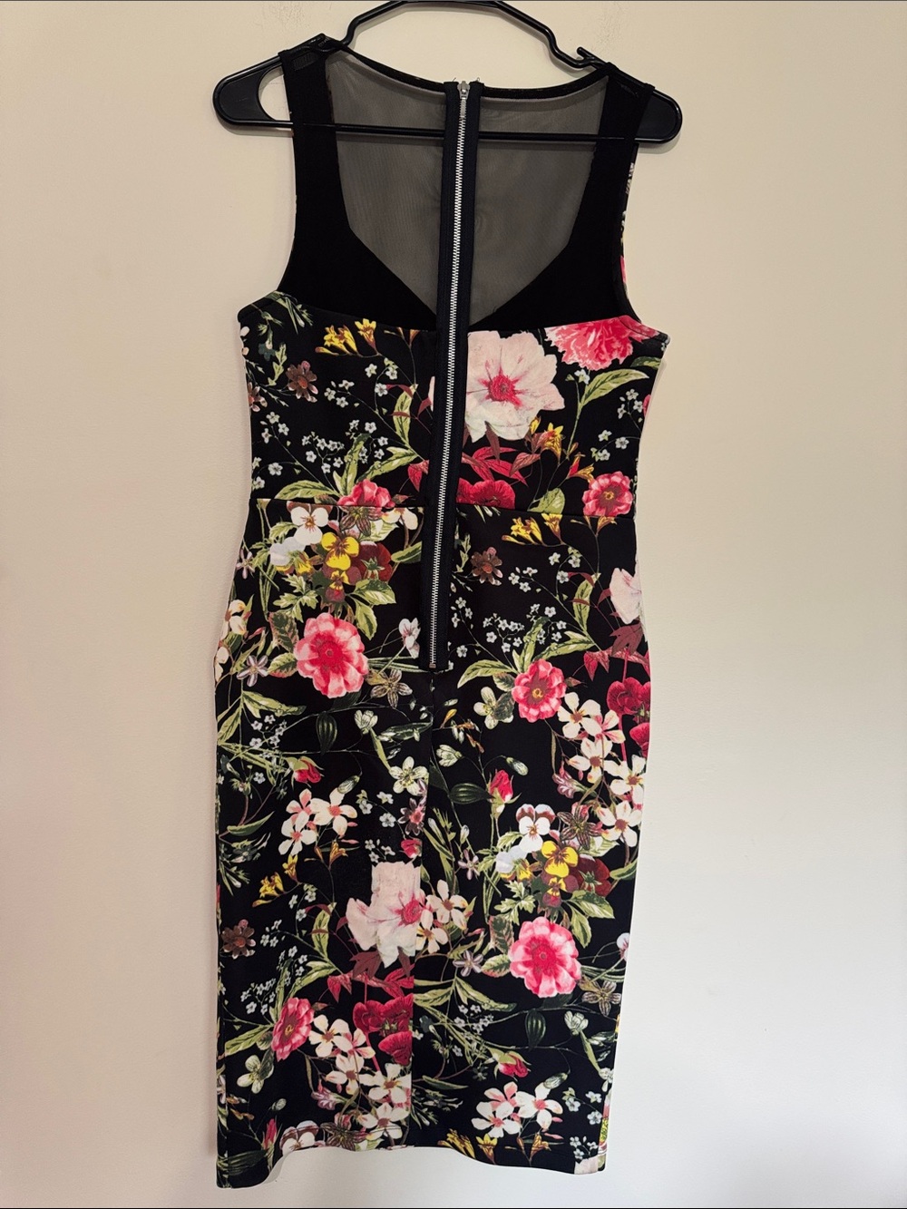 Bisou Bisou Black Floral V-Neck Midi Dress with Pink & Green Flowers - Picture 3 of 4